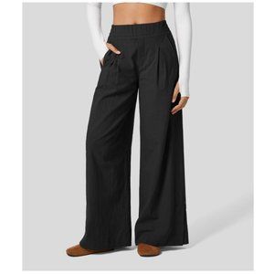 Halara Black High Waisted Plicated Zipper Pocket Wide Leg Palazzo Pants L NWT